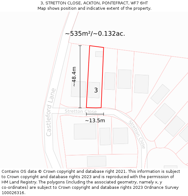 3, STRETTON CLOSE, ACKTON, PONTEFRACT, WF7 6HT: Plot and title map