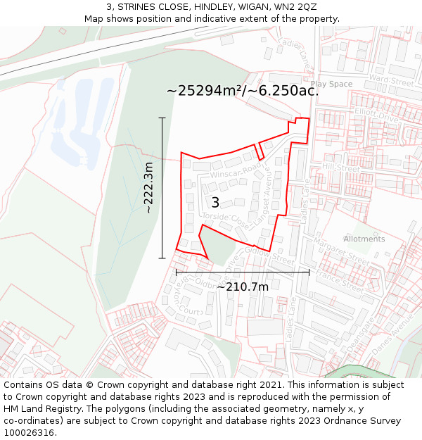 3, STRINES CLOSE, HINDLEY, WIGAN, WN2 2QZ: Plot and title map