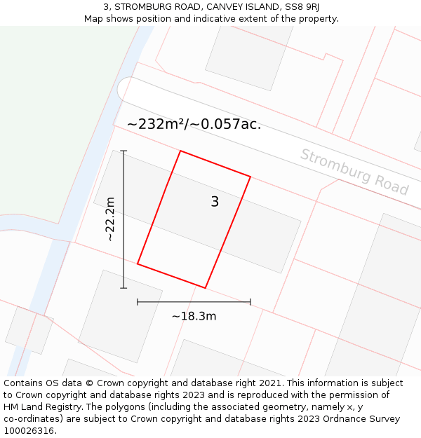 3, STROMBURG ROAD, CANVEY ISLAND, SS8 9RJ: Plot and title map