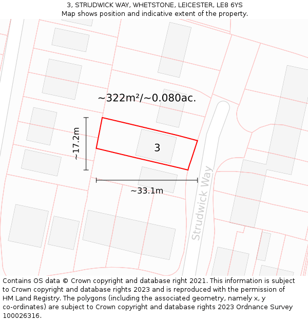 3, STRUDWICK WAY, WHETSTONE, LEICESTER, LE8 6YS: Plot and title map