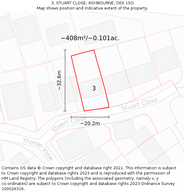 3, STUART CLOSE, ASHBOURNE, DE6 1SG: Plot and title map