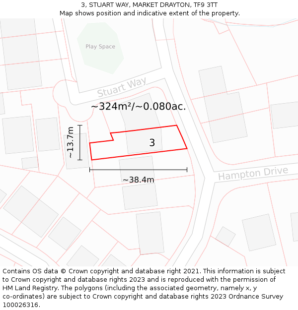 3, STUART WAY, MARKET DRAYTON, TF9 3TT: Plot and title map