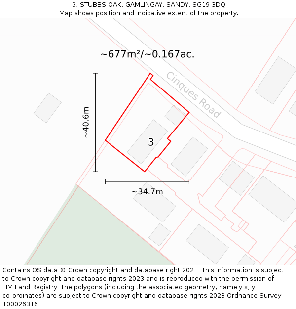 3, STUBBS OAK, GAMLINGAY, SANDY, SG19 3DQ: Plot and title map