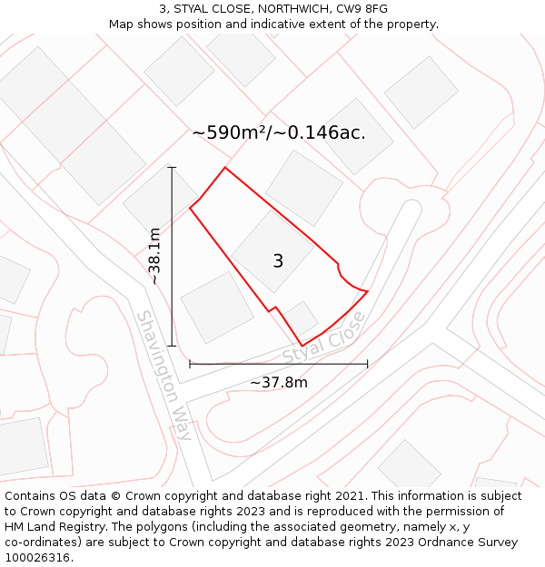 3, STYAL CLOSE, NORTHWICH, CW9 8FG: Plot and title map