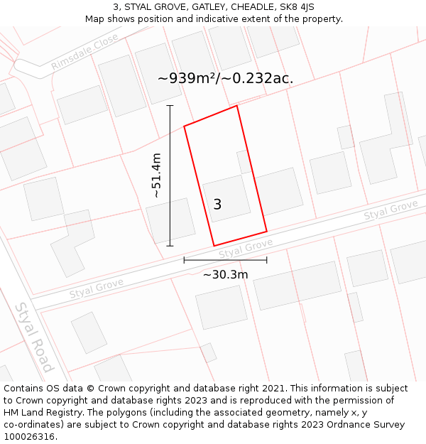 3, STYAL GROVE, GATLEY, CHEADLE, SK8 4JS: Plot and title map