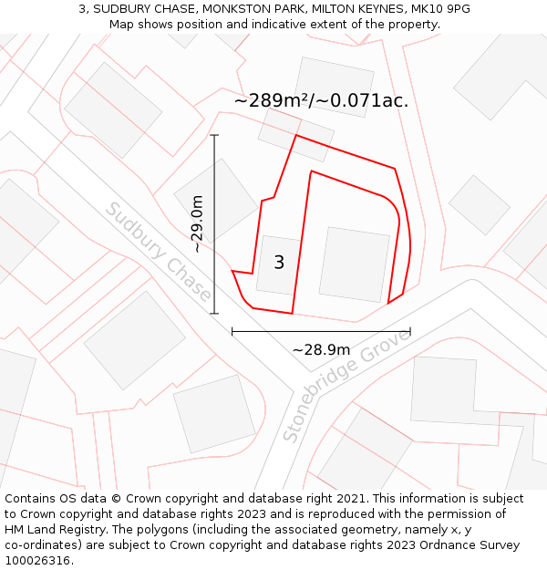 3, SUDBURY CHASE, MONKSTON PARK, MILTON KEYNES, MK10 9PG: Plot and title map