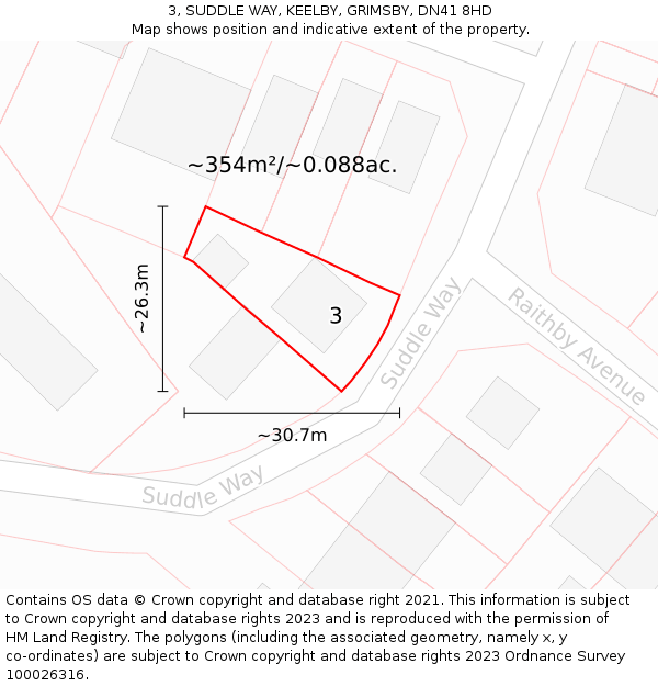 3, SUDDLE WAY, KEELBY, GRIMSBY, DN41 8HD: Plot and title map