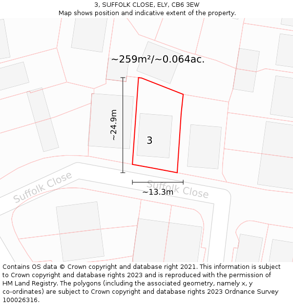3, SUFFOLK CLOSE, ELY, CB6 3EW: Plot and title map