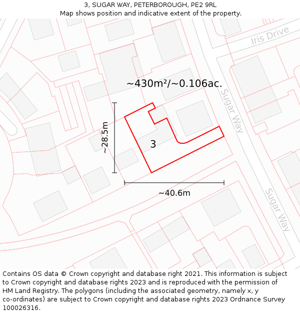 3, SUGAR WAY, PETERBOROUGH, PE2 9RL: Plot and title map