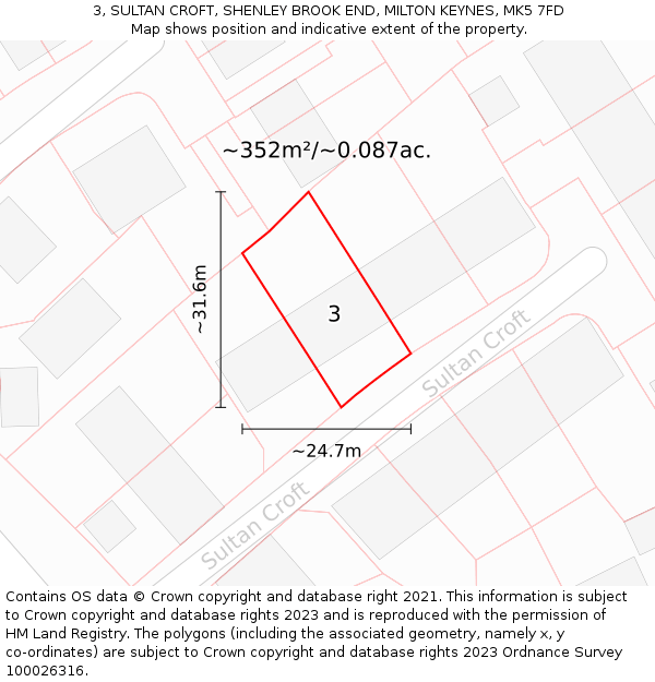 3, SULTAN CROFT, SHENLEY BROOK END, MILTON KEYNES, MK5 7FD: Plot and title map