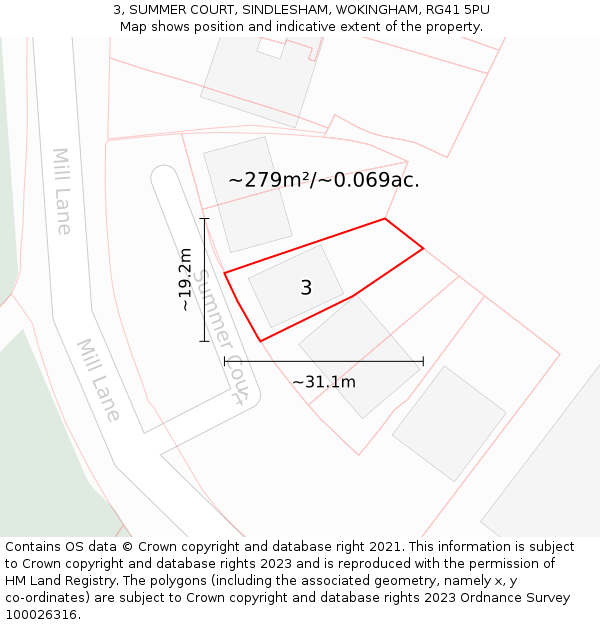 3, SUMMER COURT, SINDLESHAM, WOKINGHAM, RG41 5PU: Plot and title map