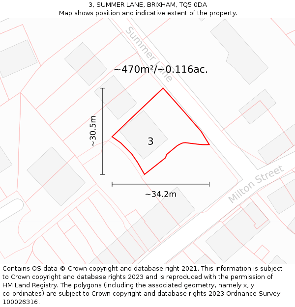 3, SUMMER LANE, BRIXHAM, TQ5 0DA: Plot and title map