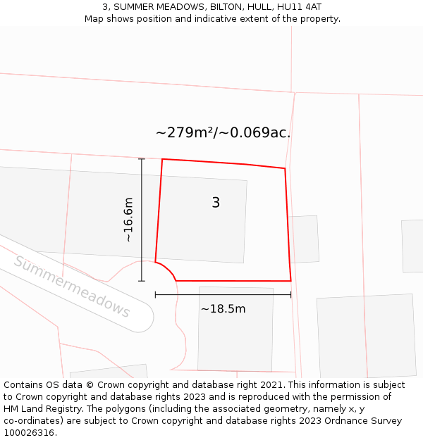 3, SUMMER MEADOWS, BILTON, HULL, HU11 4AT: Plot and title map
