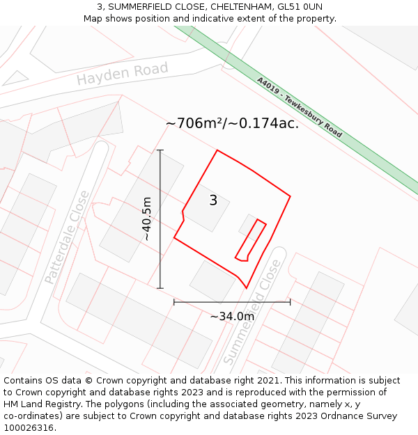 3, SUMMERFIELD CLOSE, CHELTENHAM, GL51 0UN: Plot and title map