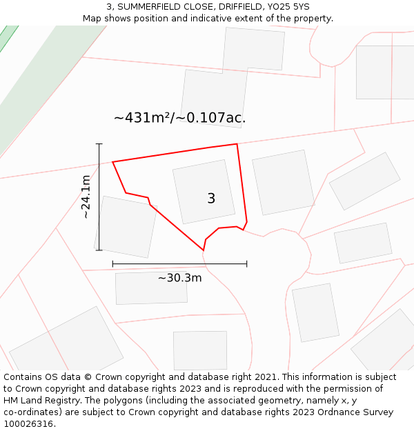 3, SUMMERFIELD CLOSE, DRIFFIELD, YO25 5YS: Plot and title map
