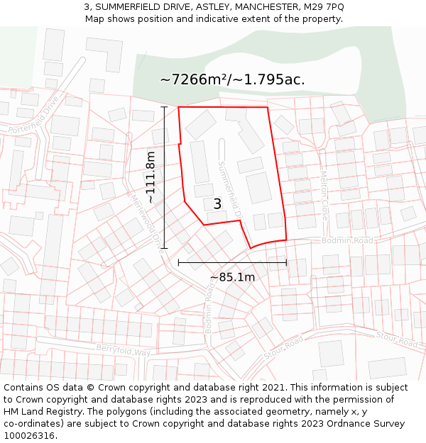 3, SUMMERFIELD DRIVE, ASTLEY, MANCHESTER, M29 7PQ: Plot and title map