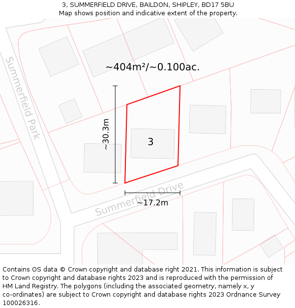 3, SUMMERFIELD DRIVE, BAILDON, SHIPLEY, BD17 5BU: Plot and title map