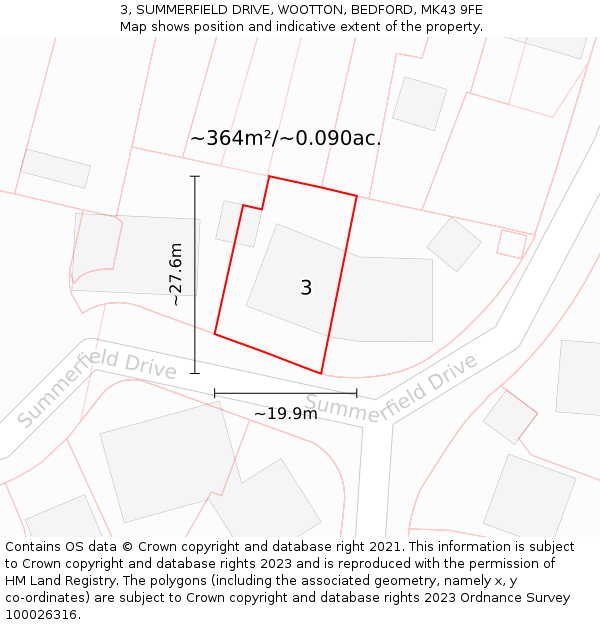 3, SUMMERFIELD DRIVE, WOOTTON, BEDFORD, MK43 9FE: Plot and title map