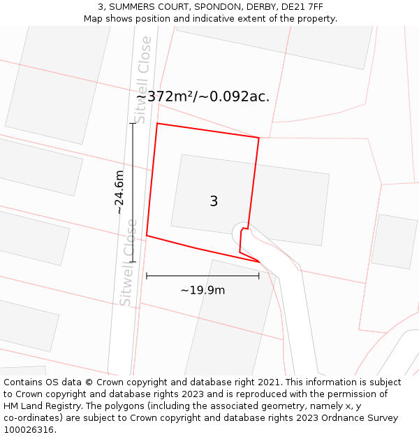 3, SUMMERS COURT, SPONDON, DERBY, DE21 7FF: Plot and title map