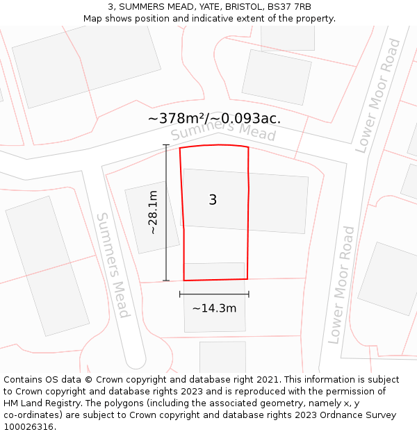 3, SUMMERS MEAD, YATE, BRISTOL, BS37 7RB: Plot and title map