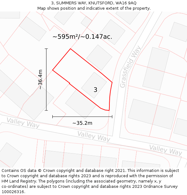 3, SUMMERS WAY, KNUTSFORD, WA16 9AQ: Plot and title map