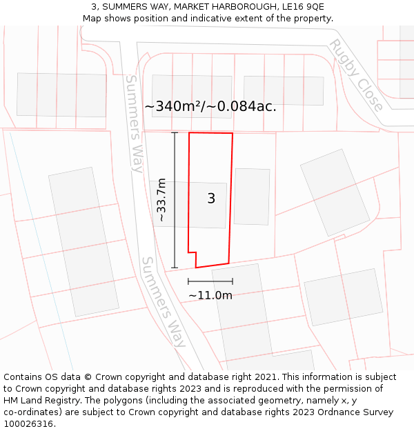 3, SUMMERS WAY, MARKET HARBOROUGH, LE16 9QE: Plot and title map