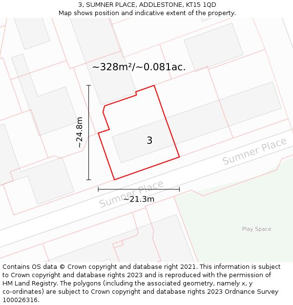 3, SUMNER PLACE, ADDLESTONE, KT15 1QD: Plot and title map