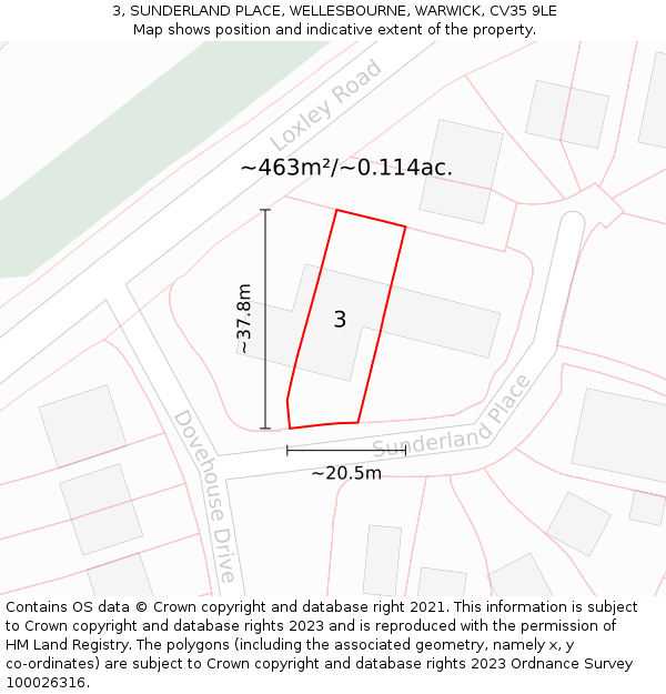 3, SUNDERLAND PLACE, WELLESBOURNE, WARWICK, CV35 9LE: Plot and title map