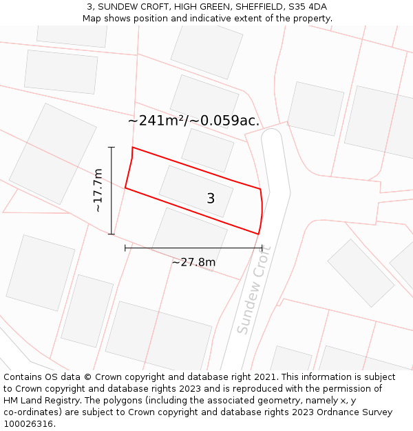 3, SUNDEW CROFT, HIGH GREEN, SHEFFIELD, S35 4DA: Plot and title map