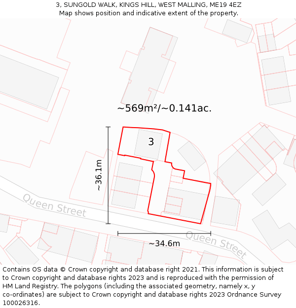 3, SUNGOLD WALK, KINGS HILL, WEST MALLING, ME19 4EZ: Plot and title map