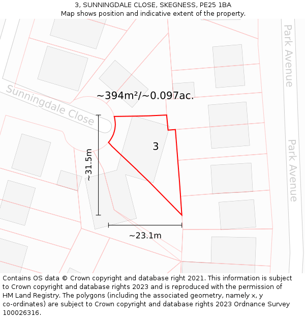 3, SUNNINGDALE CLOSE, SKEGNESS, PE25 1BA: Plot and title map