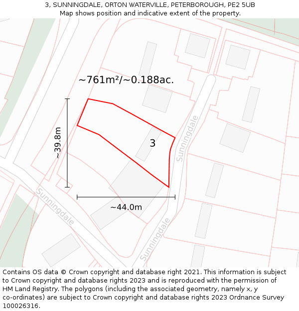 3, SUNNINGDALE, ORTON WATERVILLE, PETERBOROUGH, PE2 5UB: Plot and title map