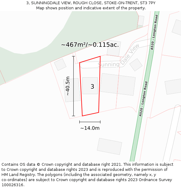 3, SUNNINGDALE VIEW, ROUGH CLOSE, STOKE-ON-TRENT, ST3 7PY: Plot and title map