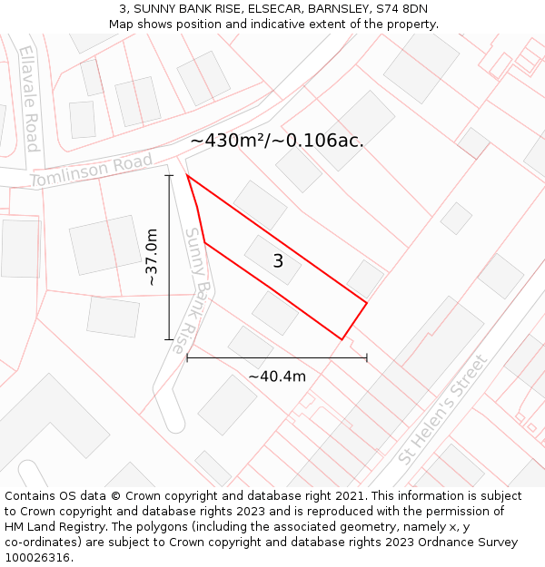3, SUNNY BANK RISE, ELSECAR, BARNSLEY, S74 8DN: Plot and title map