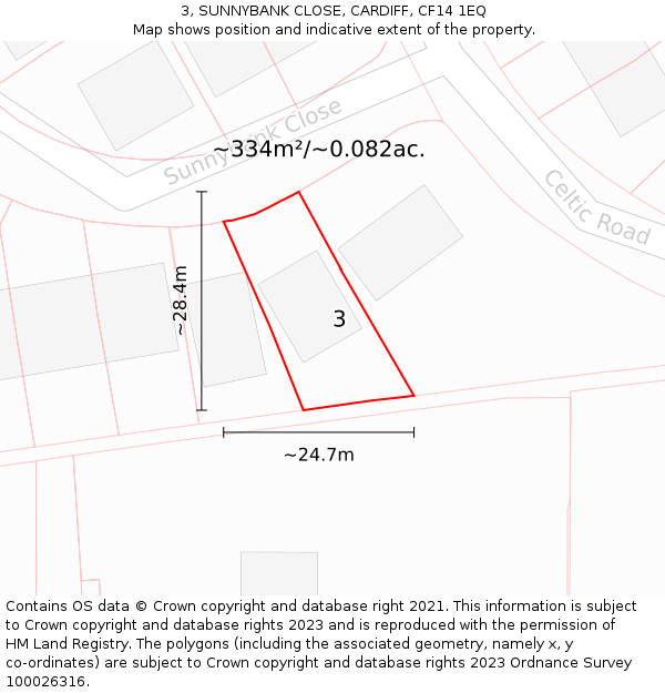 3, SUNNYBANK CLOSE, CARDIFF, CF14 1EQ: Plot and title map