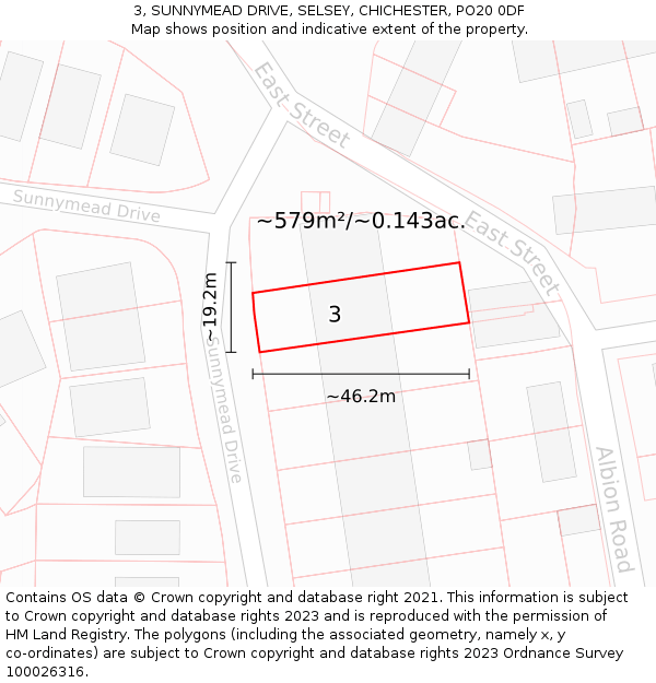 3, SUNNYMEAD DRIVE, SELSEY, CHICHESTER, PO20 0DF: Plot and title map