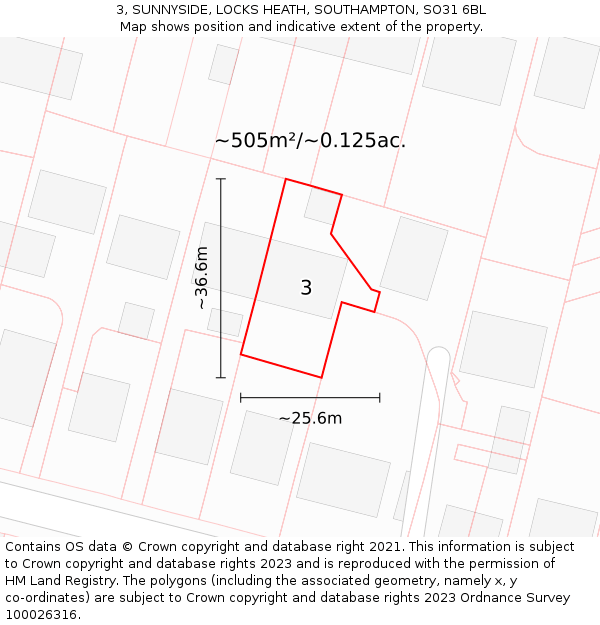 3, SUNNYSIDE, LOCKS HEATH, SOUTHAMPTON, SO31 6BL: Plot and title map