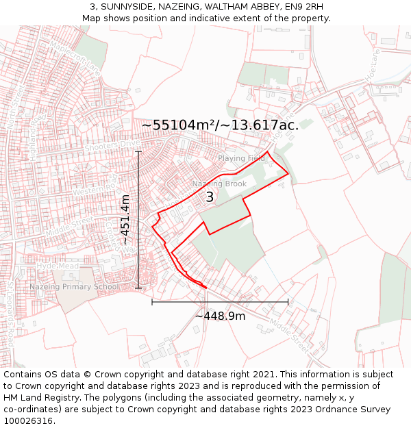 3, SUNNYSIDE, NAZEING, WALTHAM ABBEY, EN9 2RH: Plot and title map