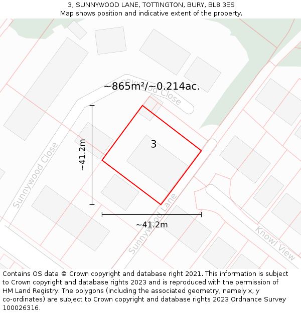 3, SUNNYWOOD LANE, TOTTINGTON, BURY, BL8 3ES: Plot and title map