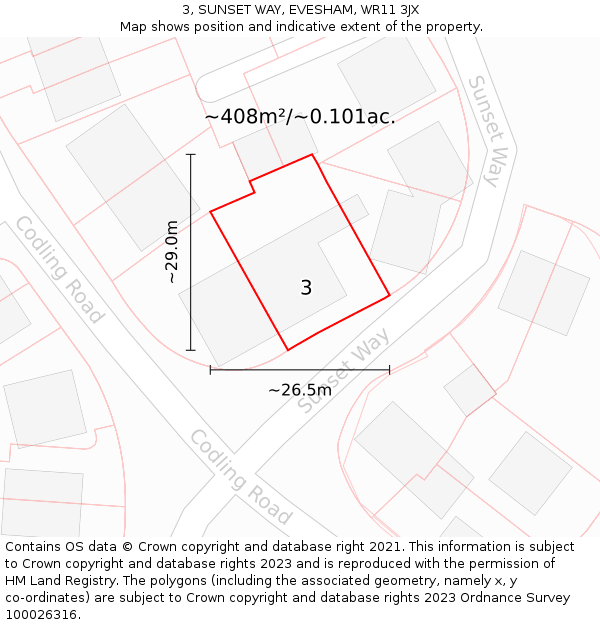 3, SUNSET WAY, EVESHAM, WR11 3JX: Plot and title map