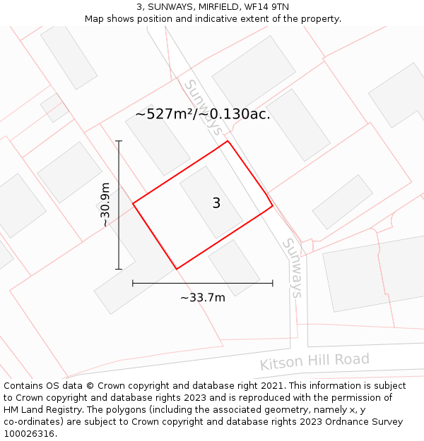 3, SUNWAYS, MIRFIELD, WF14 9TN: Plot and title map