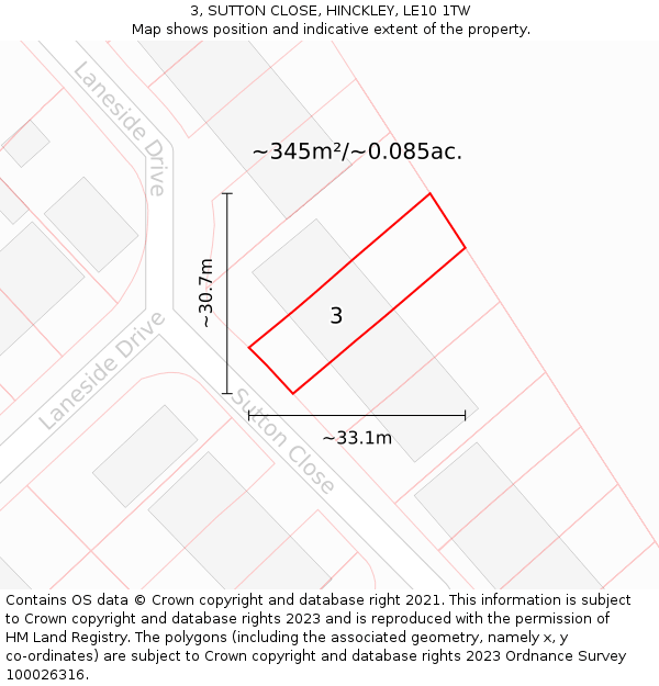 3, SUTTON CLOSE, HINCKLEY, LE10 1TW: Plot and title map