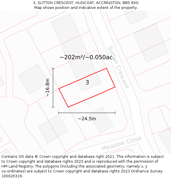 3, SUTTON CRESCENT, HUNCOAT, ACCRINGTON, BB5 6XG: Plot and title map
