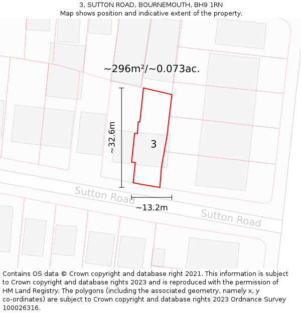 3, SUTTON ROAD, BOURNEMOUTH, BH9 1RN: Plot and title map