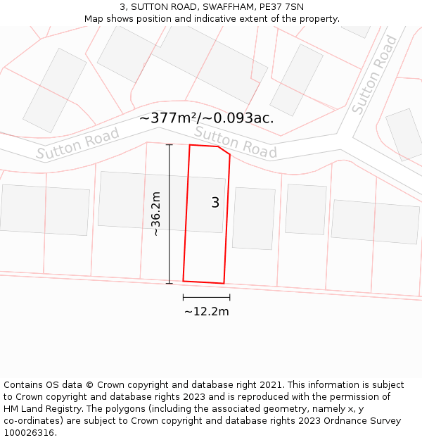 3, SUTTON ROAD, SWAFFHAM, PE37 7SN: Plot and title map