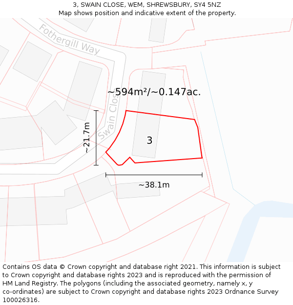 3, SWAIN CLOSE, WEM, SHREWSBURY, SY4 5NZ: Plot and title map