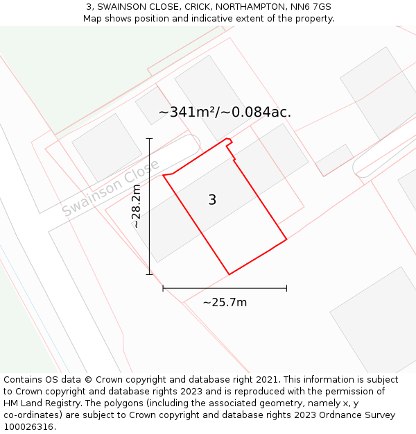 3, SWAINSON CLOSE, CRICK, NORTHAMPTON, NN6 7GS: Plot and title map