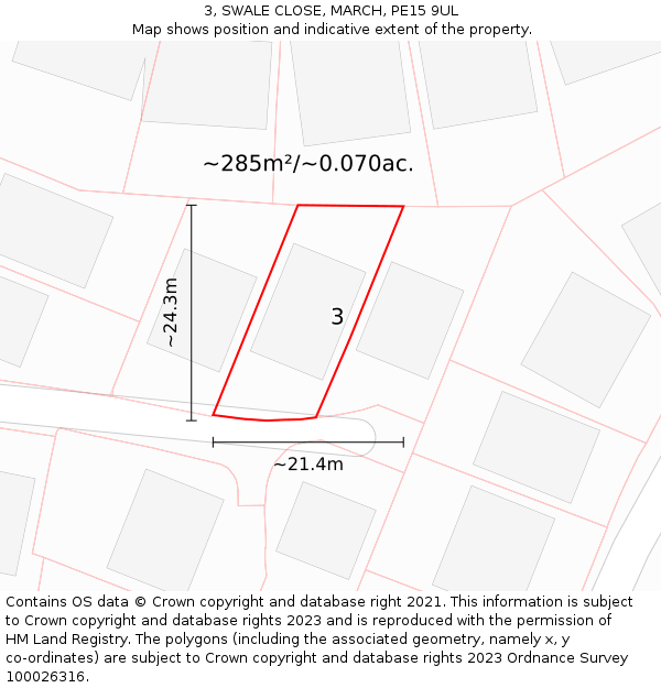 3, SWALE CLOSE, MARCH, PE15 9UL: Plot and title map