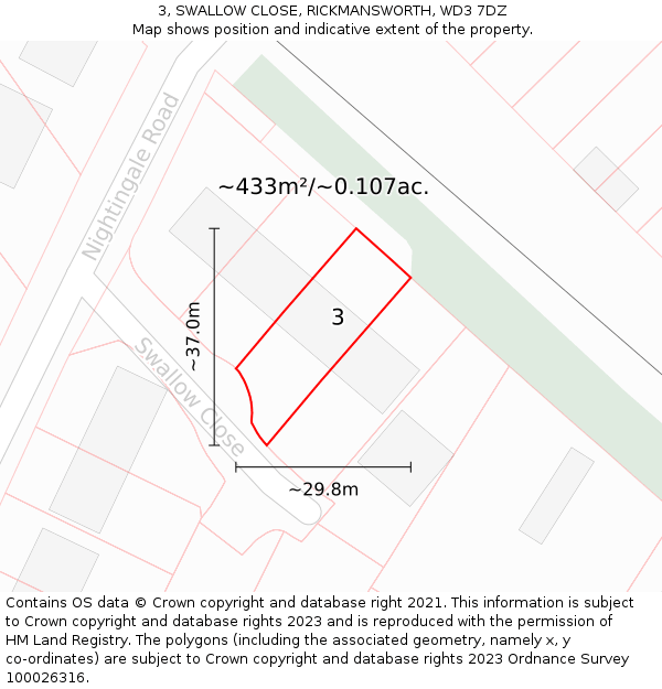 3, SWALLOW CLOSE, RICKMANSWORTH, WD3 7DZ: Plot and title map