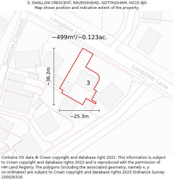 3, SWALLOW CRESCENT, RAVENSHEAD, NOTTINGHAM, NG15 9JN: Plot and title map